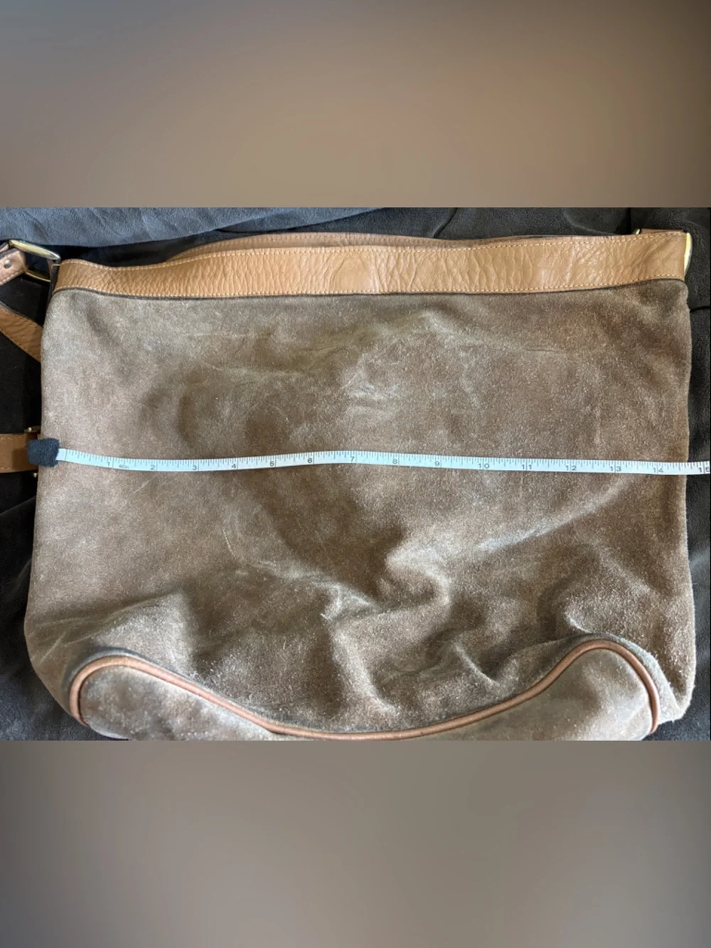 Brown Suede Shoulder Bag with Leather Trim - Picture 4 of 9